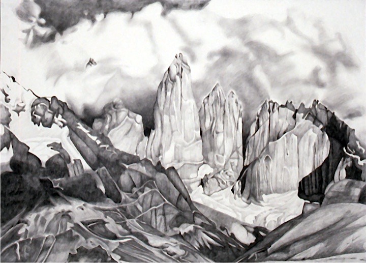©1990 Jan Aronson Patagonia Series The Towers Toms View Graphite on Paper 23x31