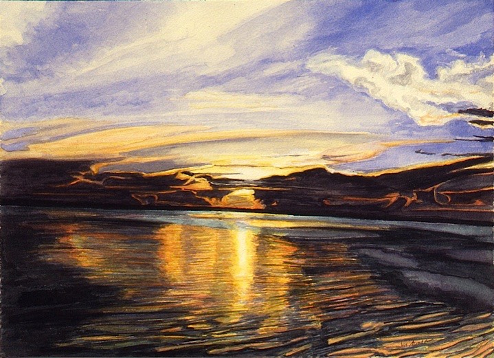 ©1996 Jan Aronson Amazonian Sunset #2 Watercolor on Paper 10x14