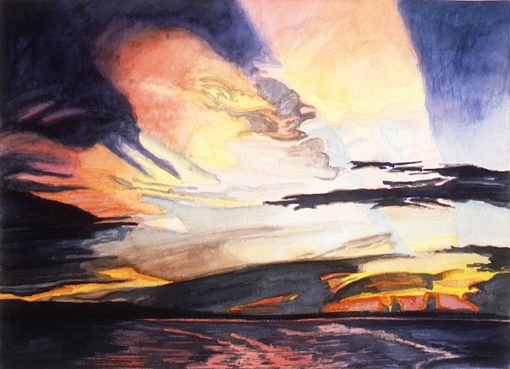 ©1996 Jan Aronson Amazonian Sunset #8 Watercolor on Paper 10x14