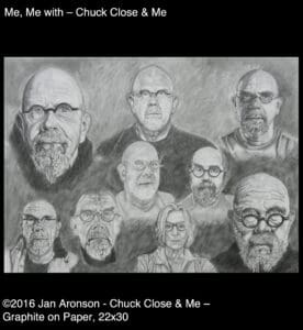 A drawing of many different people with glasses